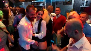 Bitches love pleasing dongs in a night club by sucking and fucking them