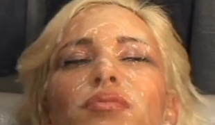 Bukkake. Diffident comme +a maturing gets her face drenched in sperm